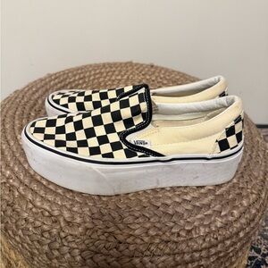Vans Black and Cream Checkerboard Platform Shoes